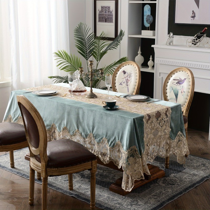 1pc Velvet Tablecloth, Lace Macrame Tablecloths For Rectangular Table Wedding Decoration, Dinner Party, Hotel Decoration