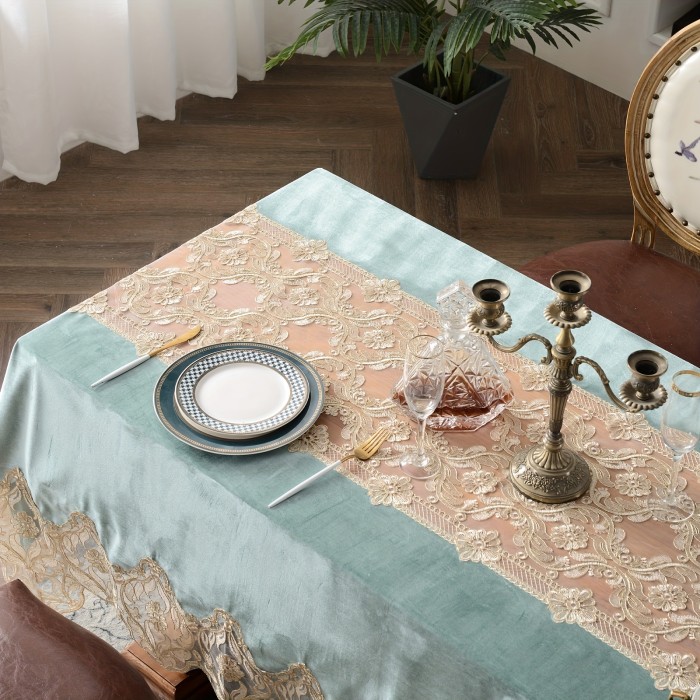 1pc Velvet Tablecloth, Lace Macrame Tablecloths For Rectangular Table Wedding Decoration, Dinner Party, Hotel Decoration
