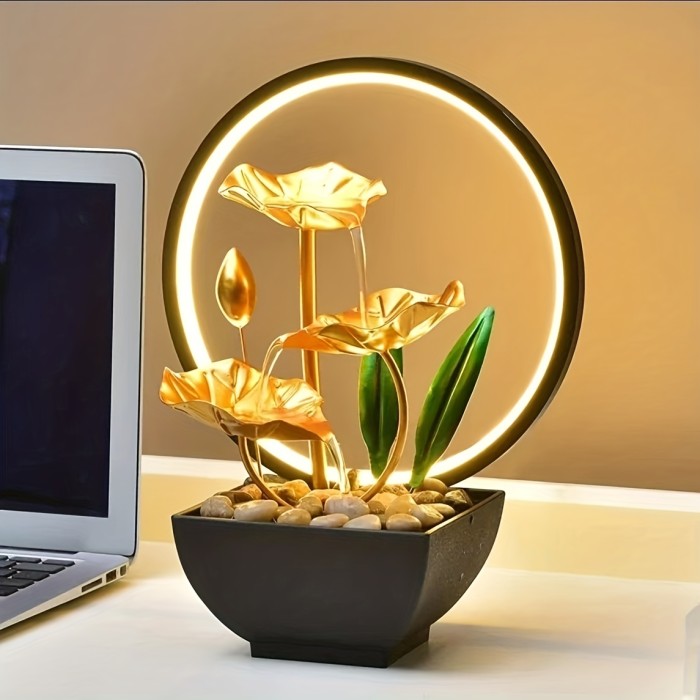 1pc USB Powered Relaxation Indoor Tabletop Fountain, With LED Circle Reflective Lighting Feature, For Home And Office Decor, Beautiful Humidifier, Gifts For Friends And Family, Holiday Gifts,room Decor,home Decor