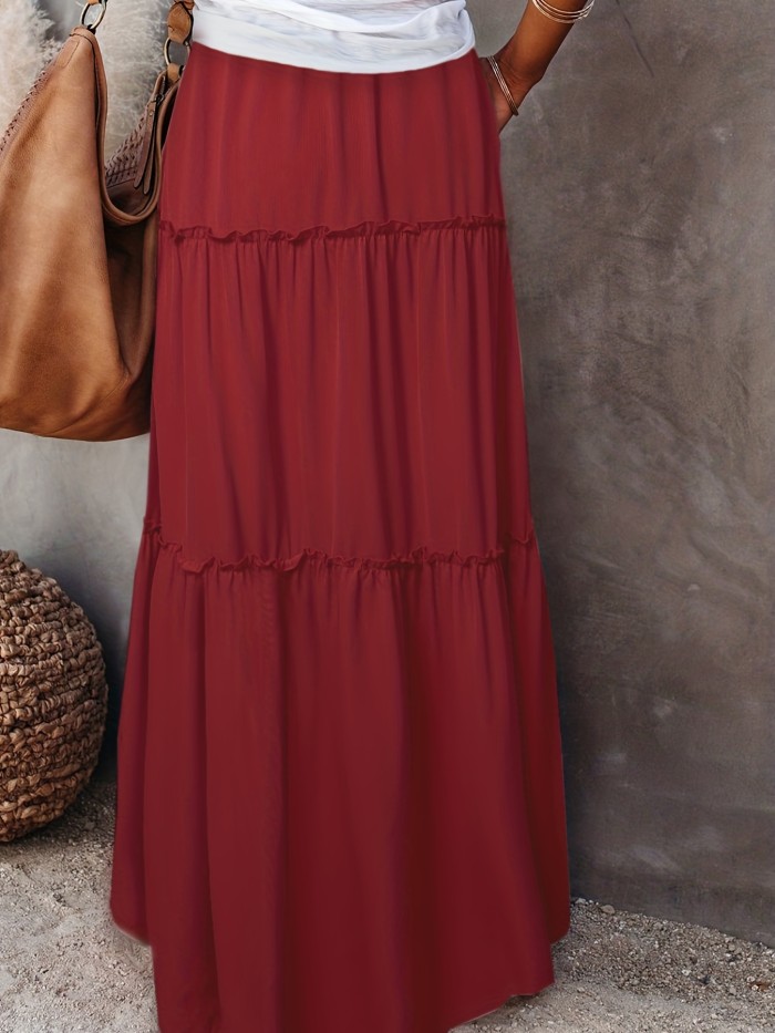Drawstring Ruffle Hem Skirt, Casual Skirt For Spring & Summer, Women's Clothing