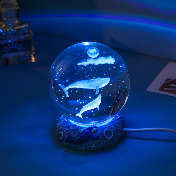 1pc Star Ocean Animal Crystal Ball, 3D Inner Carving, Colorful Lighting Ornament, Night Light, Creative Birthday Gift