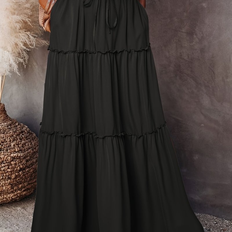 Drawstring Ruffle Hem Skirt, Casual Skirt For Spring & Summer, Women's Clothing