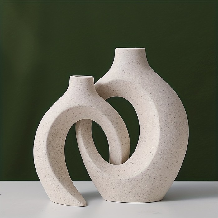 Set\u002F2pcs White Ceramic Vase Set For Modern Home Decor, Boho Round Matte Pampas Flower Vases Minimalist Nordic Style For Wedding Dinner Table Party Living Room Office Bedroom, Home Decor, Room Decor, Decorative Gift