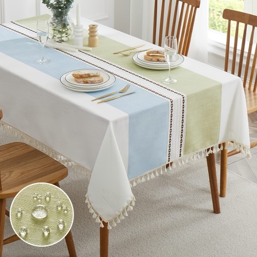 1pc Embroidered Table Cloth With Tassel, Kitchen Dinner Christmas Splash Resistant Soil Decorative Table Cover, Home Decor