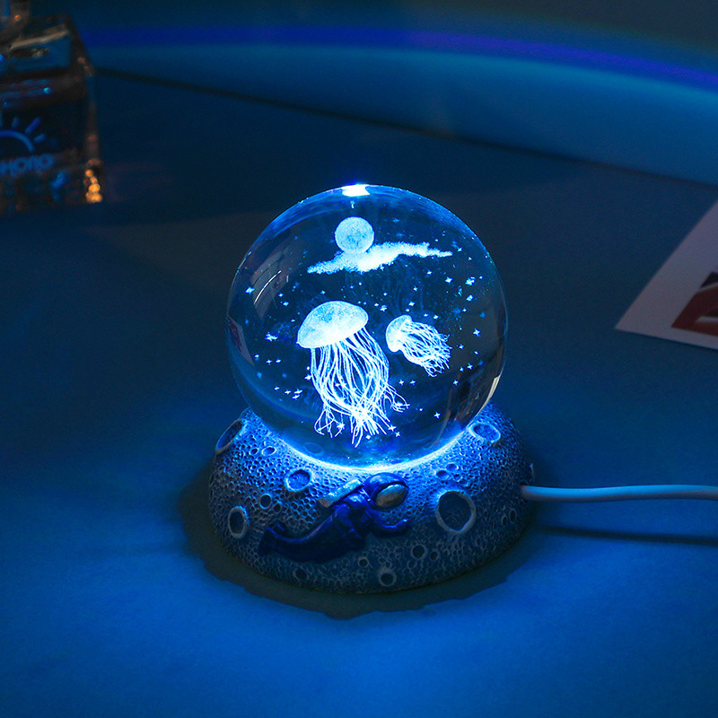 1pc Star Ocean Animal Crystal Ball, 3D Inner Carving, Colorful Lighting Ornament, Night Light, Creative Birthday Gift