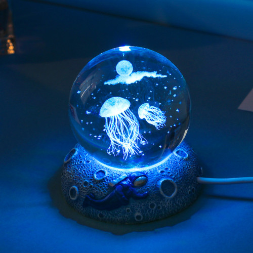 1pc Star Ocean Animal Crystal Ball, 3D Inner Carving, Colorful Lighting Ornament, Night Light, Creative Birthday Gift