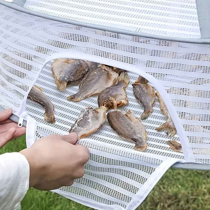 1pc Drying Rack 1-3 Layers Folding Fish Mesh, Non-Toxic Polyester Fiber Netting, Hanging Drying Fish Net, For Shrimp Fish Fruit Vegetables Herb, With Zipper