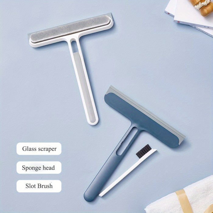 1pc\u002F2pcs 3-in-1 Multi-Purpose Glass Cleaning Brush With Handle, Magic Window Cleaning Brush, Squeegee For Window, Glass, Shower Door, Car Windshield, Heavy Duty Window Scrubber, Blue, White