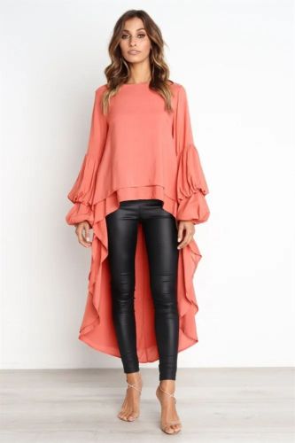 Fashion Solid Color Lantern Sleeve Casual Swallow Tail Blouse