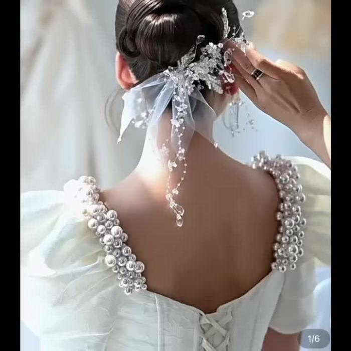 Bride Crystal Beads Flower Veil Sweet Wedding Dress Headwear With Clip Duck Billed Clip Hair Accessories