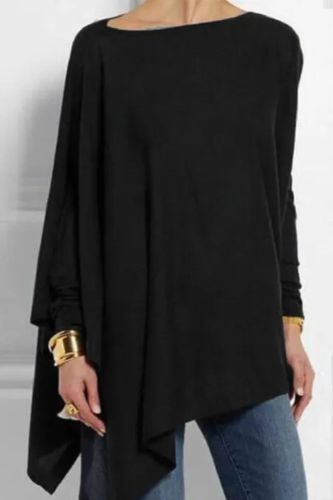 Cotton Irregular Women Solid Pullover Casual O Neck Long Sleeve Blouse