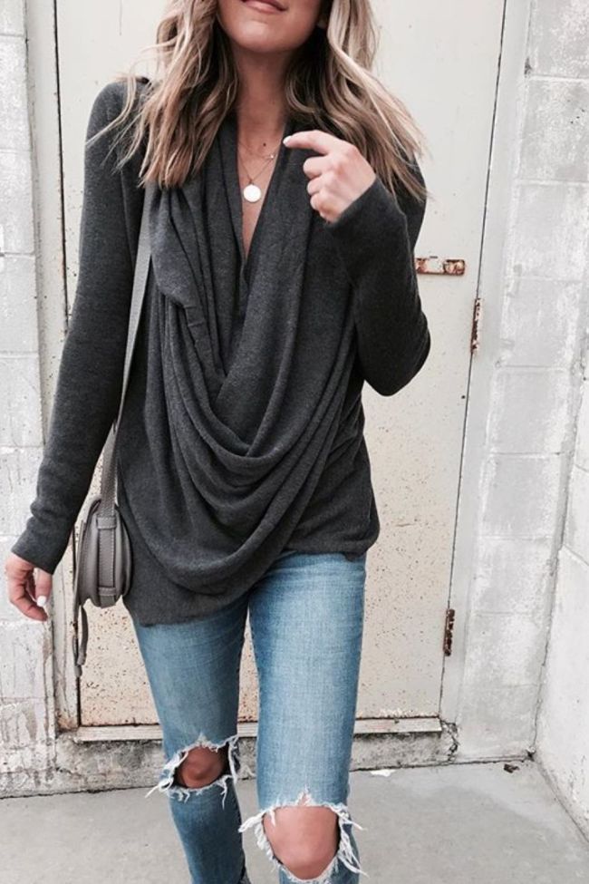 Women Sexy Vintage Big Large V Neck Loose Casual Blouse