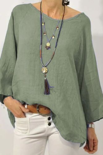 Women Long Sleeve Solid Cotton Linen Casual Blouse