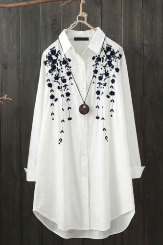 Women White Elegant Casual Loose Long Blouses