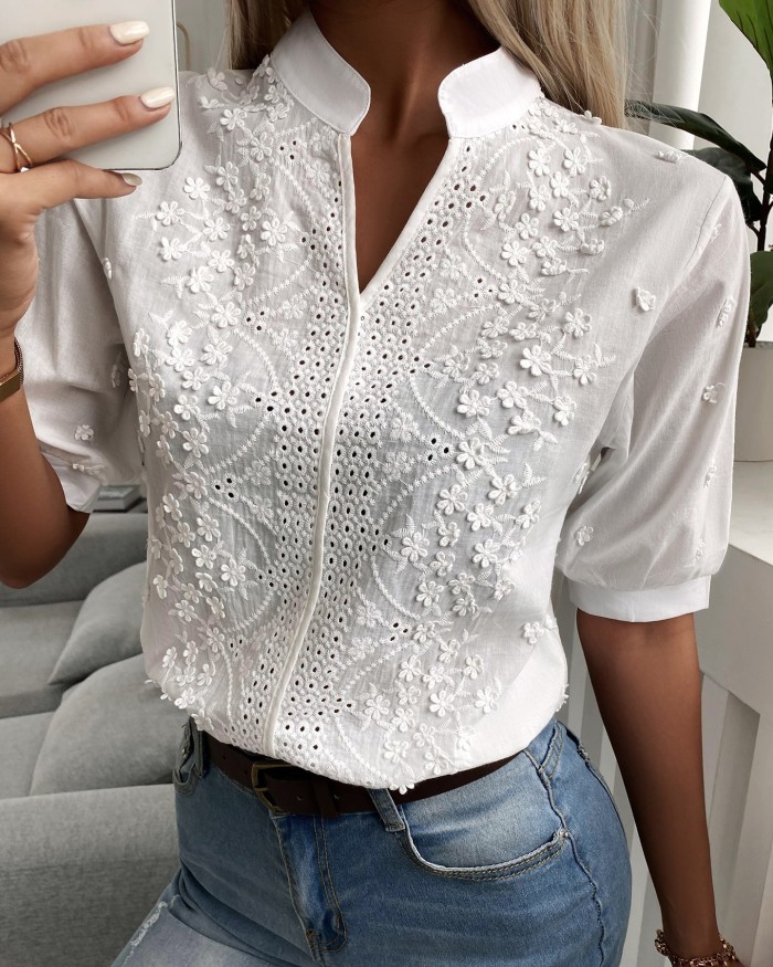 Retro Women Blouse Irregular V Neck Shirt Fashion Oversize White Blouse