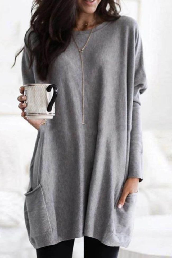 Women Fashion Long Sleeve Solid color long Blouse