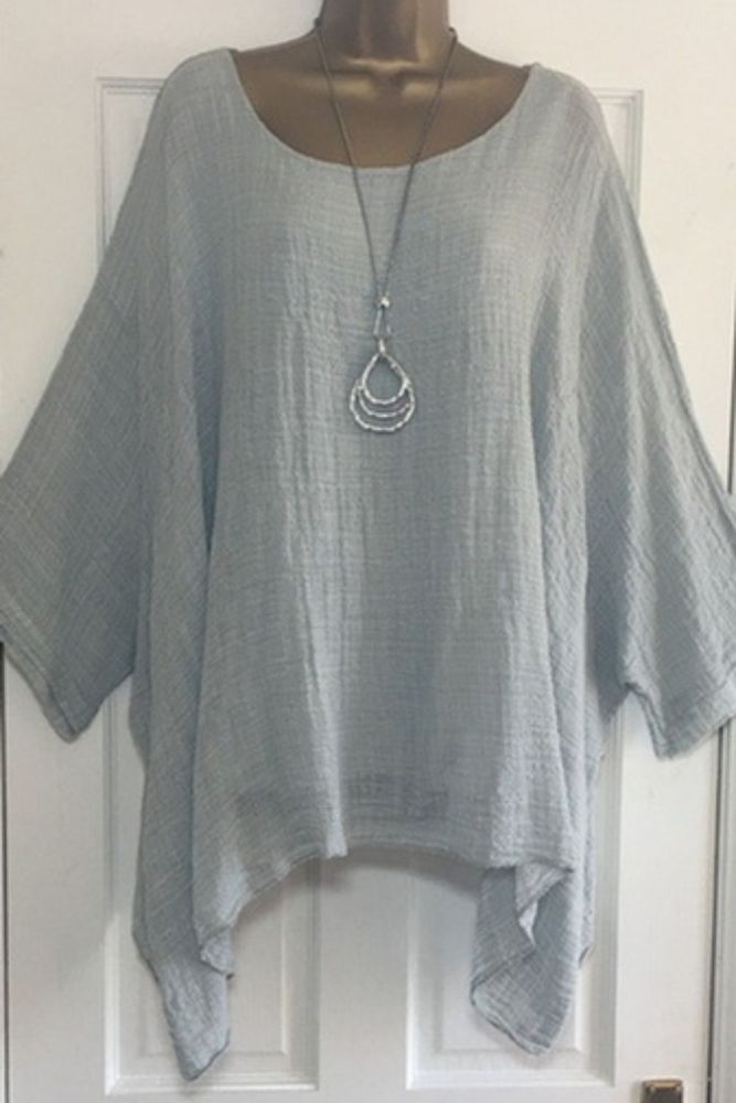 Women Solid Loose O Neck Long Sleeve Casual Plus Size T-shirts