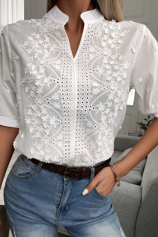 Retro Women Blouse Irregular V Neck Shirt Fashion Oversize White Blouse