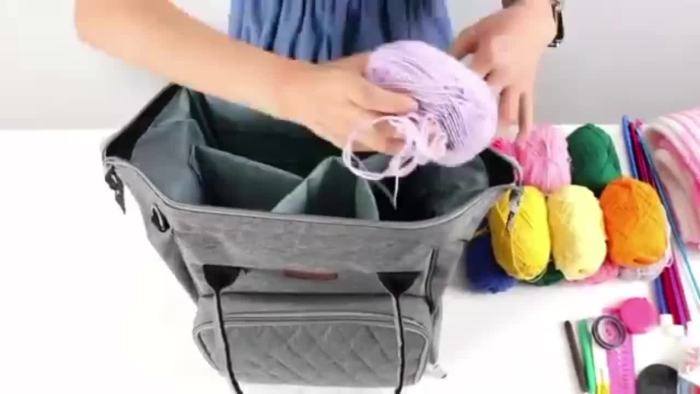 1 Gray\u002Fpurple Color Crochet Storage Backpack, Knitting Bag, Large Yarn Storage Organizer For Knitting And Crocket Needles And Tools