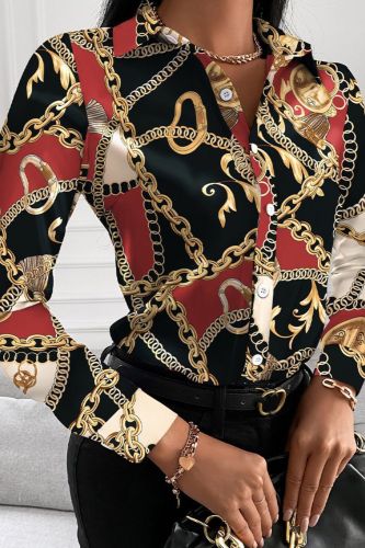 Women's Long Sleeve Print Blouse Elegant Shirt