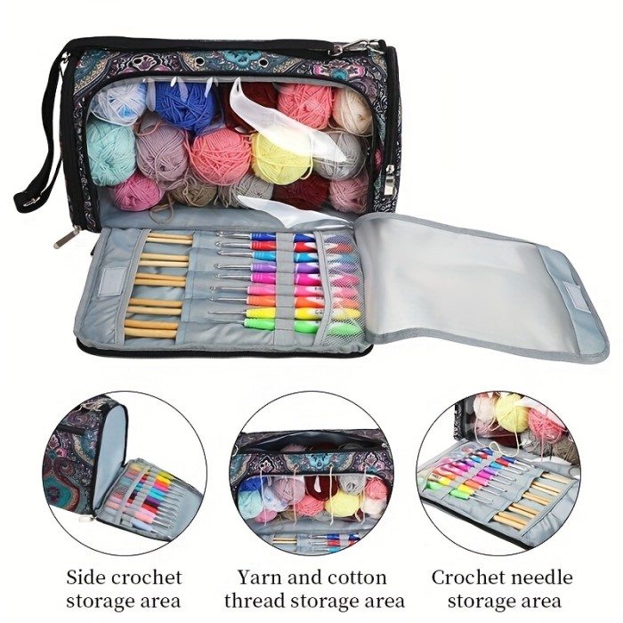 1pc Printing Yarn Bag, Knitting Bags, Yarn Storage Organizer Crochet Tote\u002FCrossbody Bag, Mini Yarns Drum Case For Store Crochet Hooks Set, Knitting Needles, Yarn Ball, Knitting And Crochet Supplies, 3 Styles Available