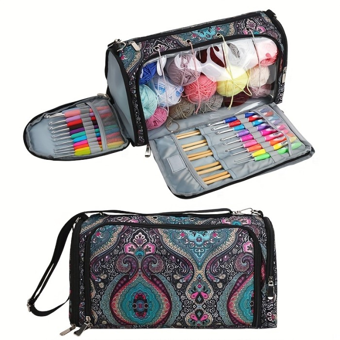 1pc Printing Yarn Bag, Knitting Bags, Yarn Storage Organizer Crochet Tote\u002FCrossbody Bag, Mini Yarns Drum Case For Store Crochet Hooks Set, Knitting Needles, Yarn Ball, Knitting And Crochet Supplies, 3 Styles Available