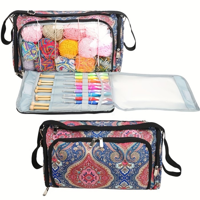1pc Printing Yarn Bag, Knitting Bags, Yarn Storage Organizer Crochet Tote\u002FCrossbody Bag, Mini Yarns Drum Case For Store Crochet Hooks Set, Knitting Needles, Yarn Ball, Knitting And Crochet Supplies, 3 Styles Available