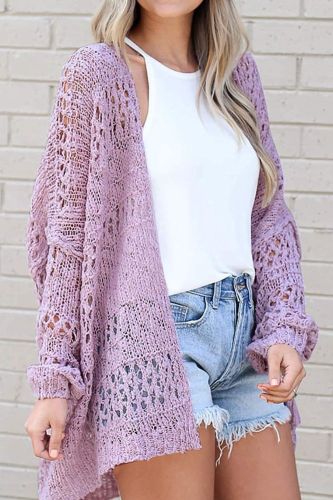 Women's Long Sleeve Lightweight Soft Knitted Sweater Crochet Cardigan