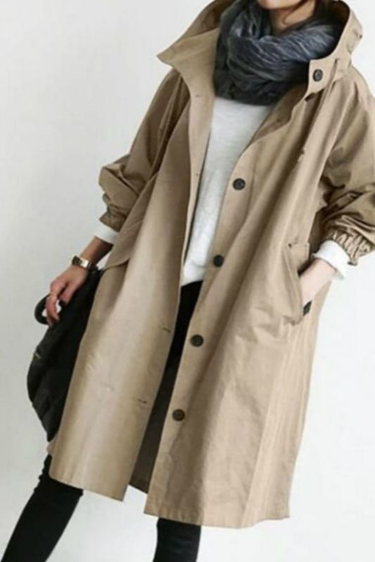 Women Fashion Casual Hooded Loose Trench Coat