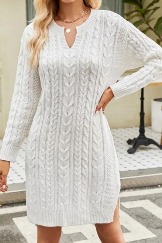 Fashion Autumn Solid Color Long Sleeve Casual Office Mini Knit Dress