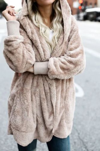 Women Faux Fur Solid Color Coat