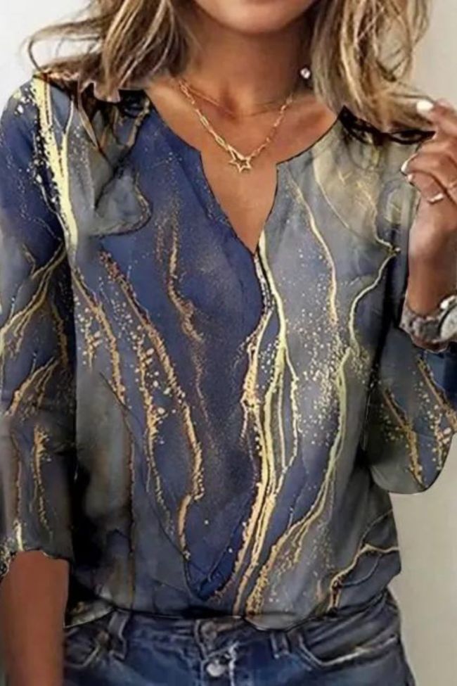 Elegant Fashion Casual Loose Long Sleeve Shirt Temperament Printed Blouse Top