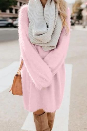 Plush Turtleneck Warm Pocket Wool Solid Sweater Dress