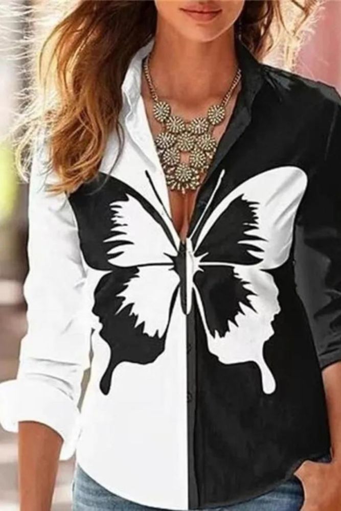 Women's Elegant Shirt Loose Long Sleeve Printed Blouse