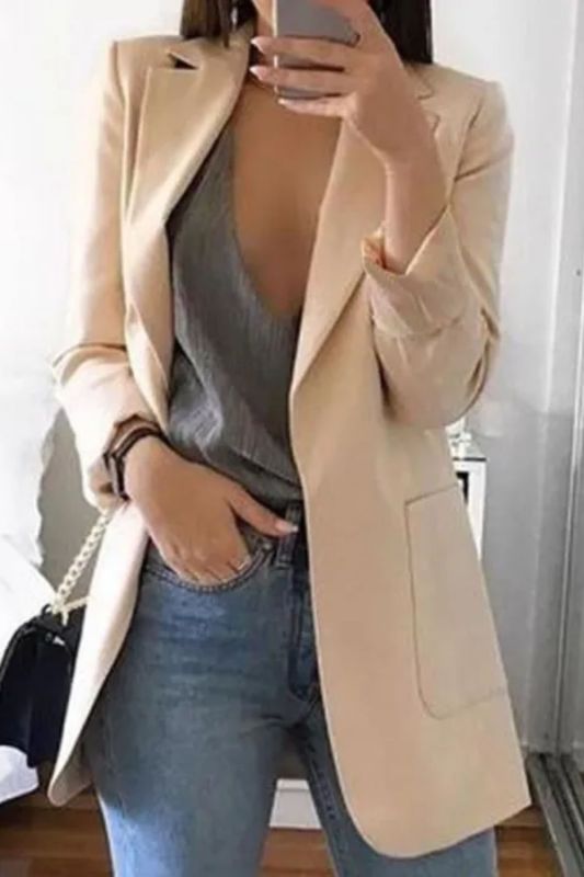 Women Elegant Slim Casual Solid Color Blazer