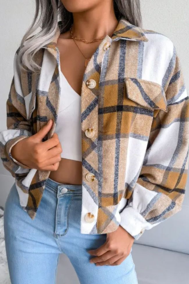 Women Plaid Turn-down Collar Casual Fashion Jacket