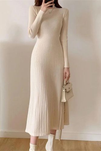 Fashion Casual Elegant Long Sleeve A Line Sweater Knitted Dress