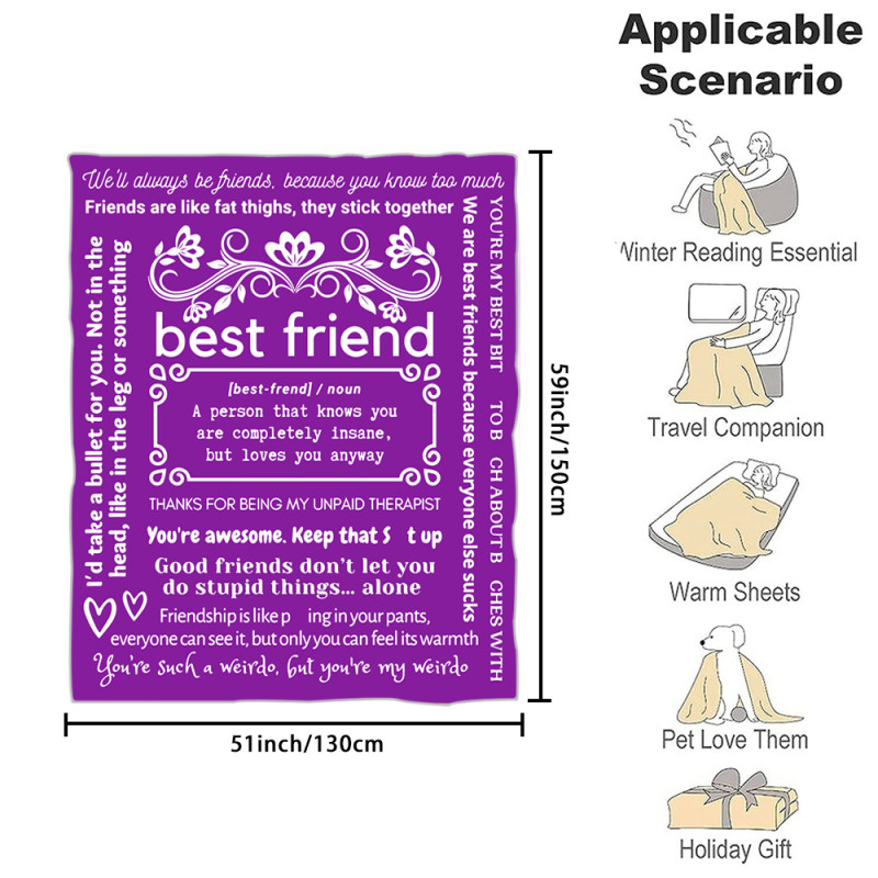 1pc Purple To Best Friend Letter Blanket, Soft Flannel Blanket For Living Room & Bedroom, Gift For Friends