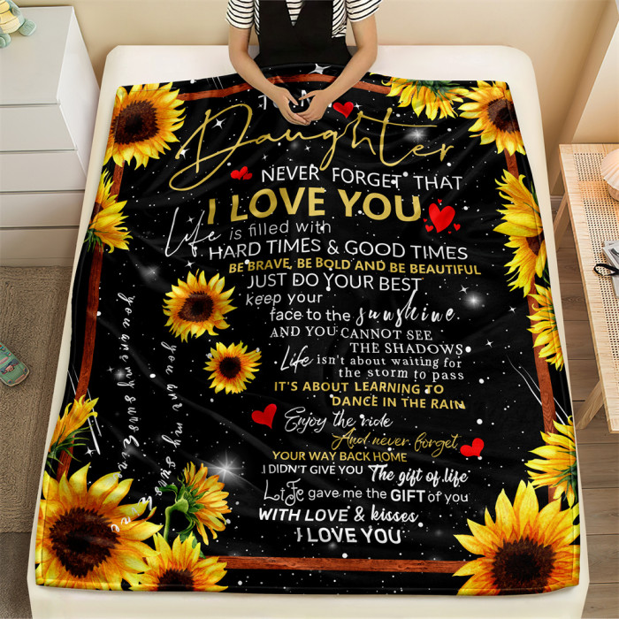 1pc Sunflower Blanket, Letter To Daughter Blanket, Facecloth Blanket For Living Room And Bedroom, Gift For Daughter