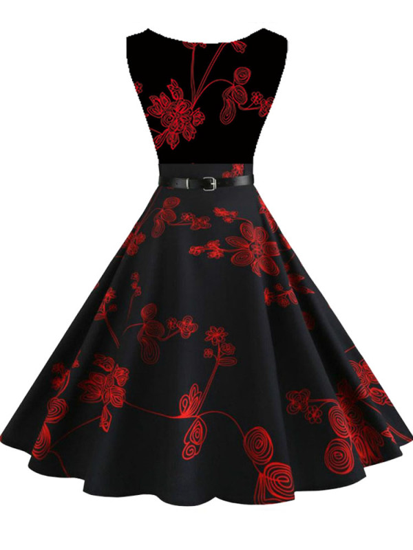 2023 New Vintage Summer Women Dress Casual Floral Retro 50s 60s Robe Rockabilly Swing Pinup Vestidos Valentines Day Party Dress