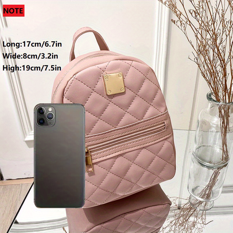 Cute Small Women's Backpack, Rhombic Pattern Backpack With Adjustable Strap,Zipper Casual Shoulder Bag,Pink Bag,Coin Purse,Card Wallet,Mobile Casual Phone Bag,Casual Camera Bag,Lipstick Bag,Key Bag,Square Bag