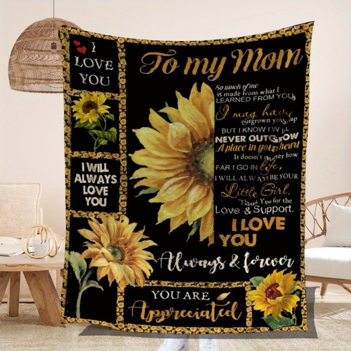 1pc To My Mom Envelope Blanket, Gifts For Mom, Digital Printing Flannel Blanket, Fluffy Microfiber Solid Blankets For Bed Couch Sofa Camping Office, Suitable For All Seasons