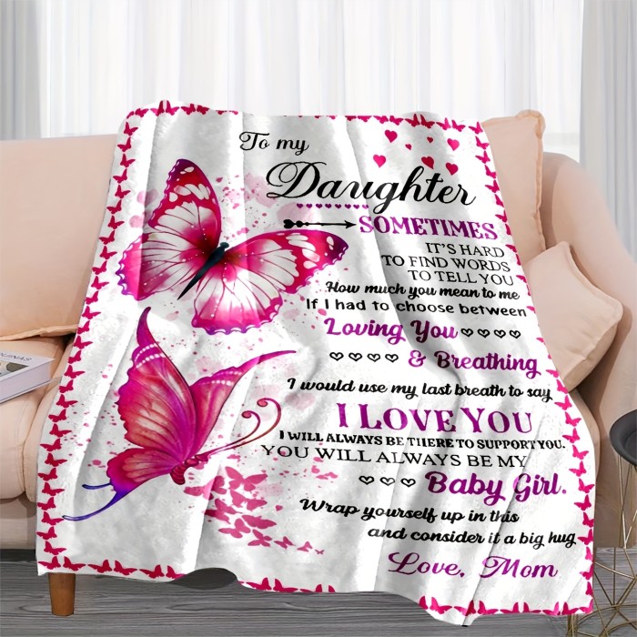 1pc Butterfly Flannel Blanket, To My Daughter From Mom Blanket, Warm Cozy Soft Throw Blanket For Couch Bed Sofa