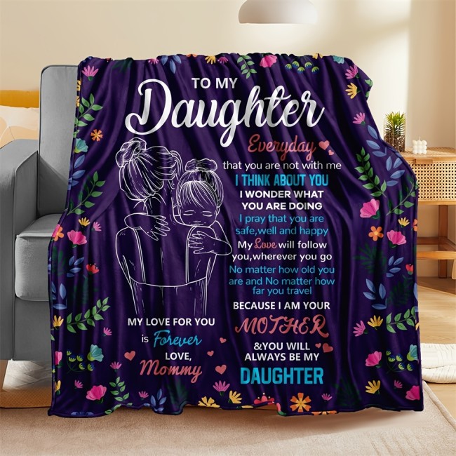 1pc Purple Throw Blanket, Letter To Daughter Blanket, Flannel Blanket For Living Room & Bedroom, Gift For Daughter