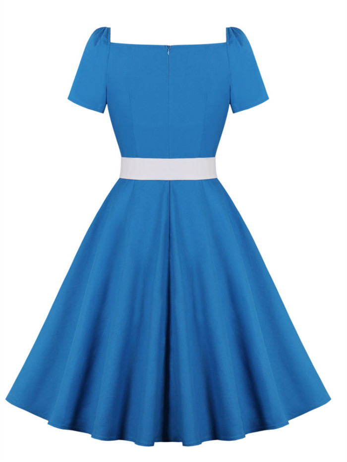 2023 New Women Summer Pin Up Sky Blue Party Dress Casual Short Sleeve Retro Robe 60s 50s Vintage Rockabilly Swing Dress Vestidos