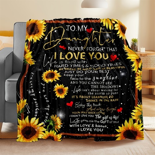 1pc Sunflower Blanket, Letter To Daughter Blanket, Facecloth Blanket For Living Room And Bedroom, Gift For Daughter