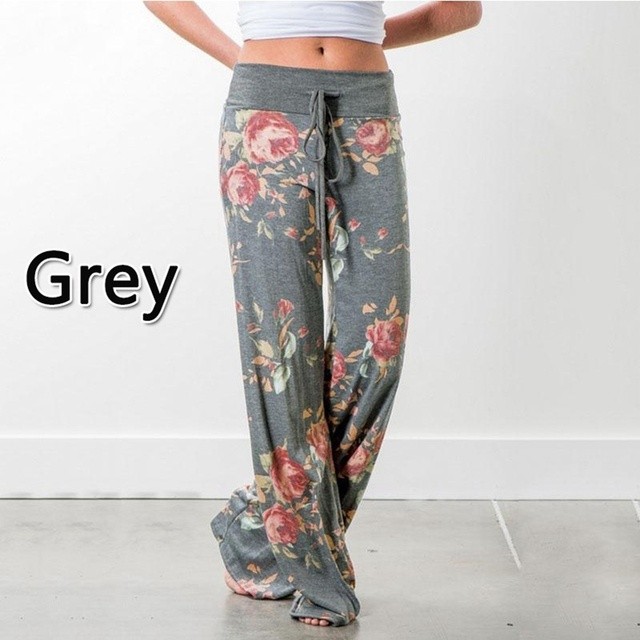 Women's Casual Lace-Up Wide Leg Pants with Printed Pattern