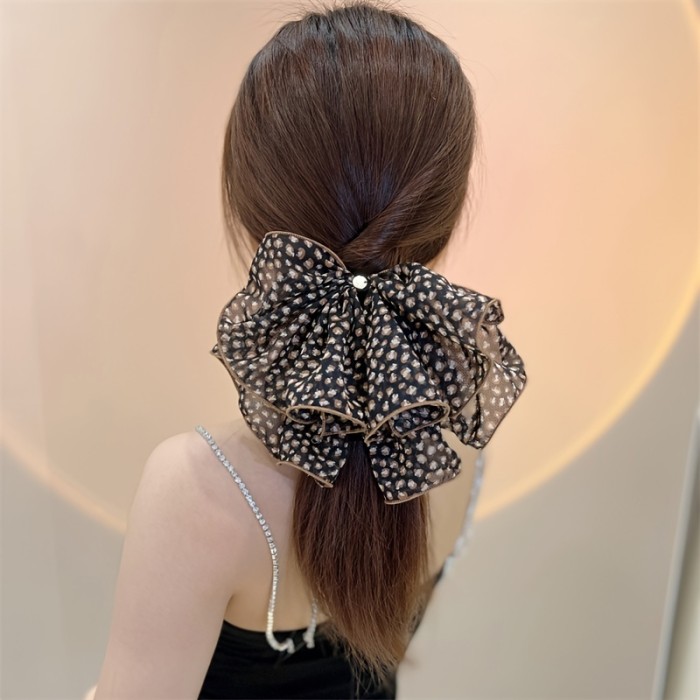 Printed Small Leopard Print Big Bow Hair Clip Chiffon Vintage Fashion Colorful Hair Clip Hair Accessories For Women