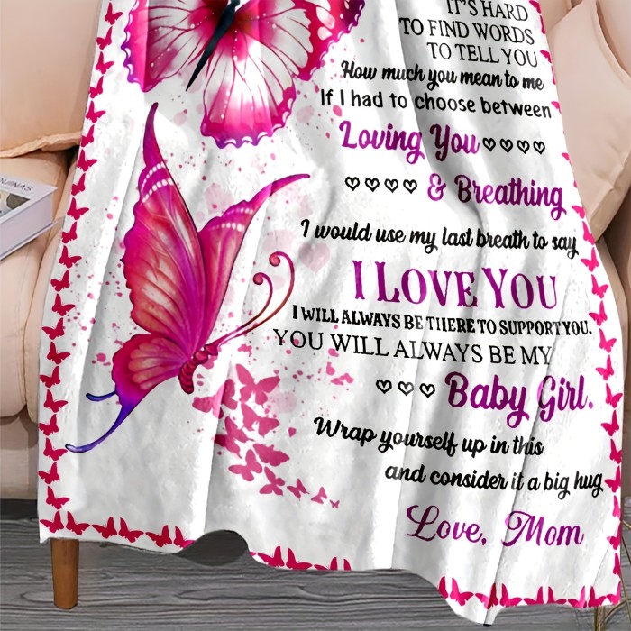 1pc Butterfly Flannel Blanket, To My Daughter From Mom Blanket, Warm Cozy Soft Throw Blanket For Couch Bed Sofa