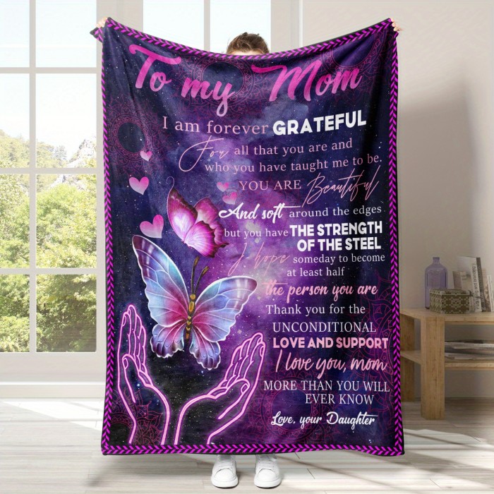 1pc Flannel Blanket, To My Daughter From Mom Butterfly Blanket, Warm Cozy Soft Throw Blanket For Couch, Bed, Sofa